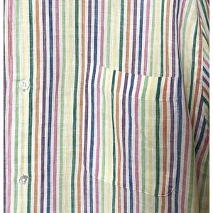 Grant Thomas Linen Button Up Shirt Men's XXL Rainbow Stripe‎ Maximalism Preppy